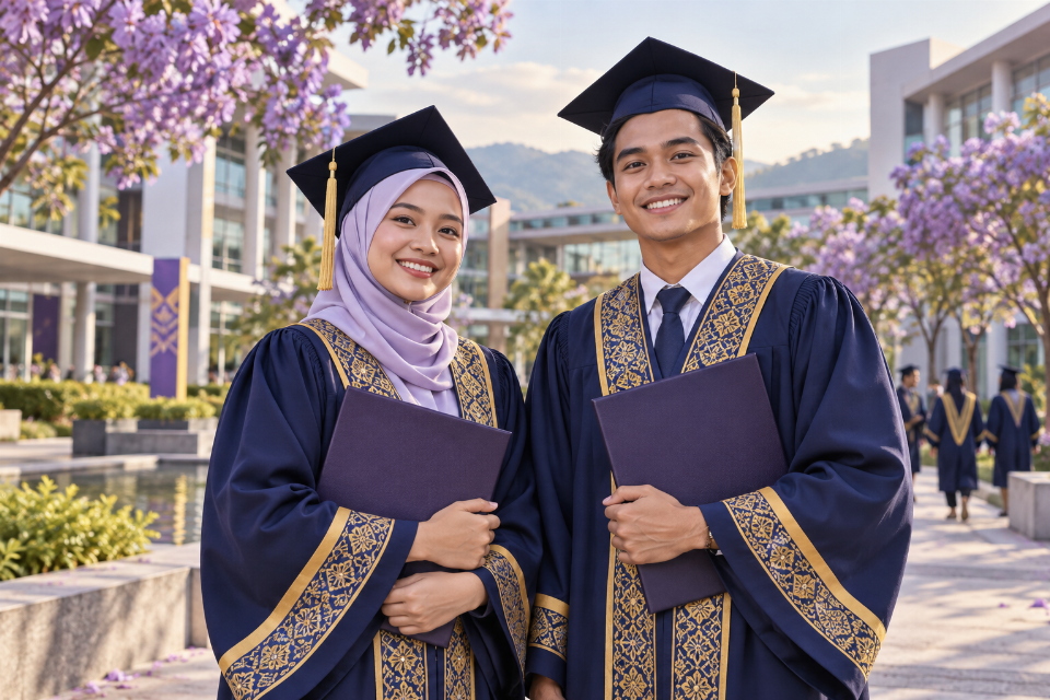 Ilustrasi AI graduan TVET meraikan kejayaan persijilan.